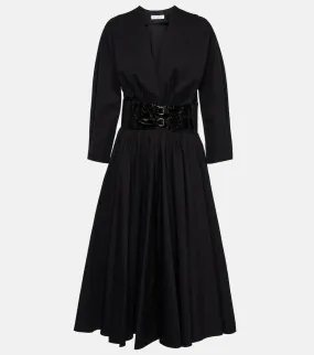 Alaia Leather-trimmed cotton midi dress