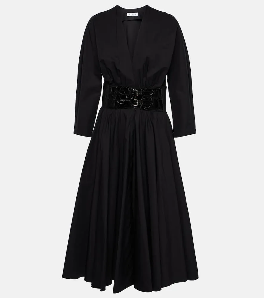 Alaia Leather-trimmed cotton midi dress
