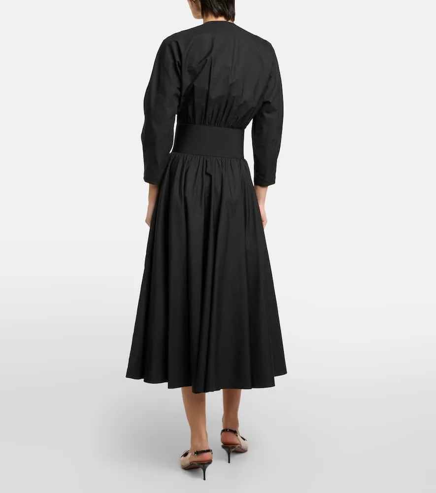 Alaia Leather-trimmed cotton midi dress