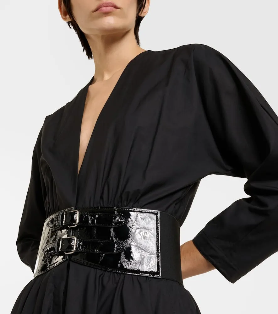 Alaia Leather-trimmed cotton midi dress
