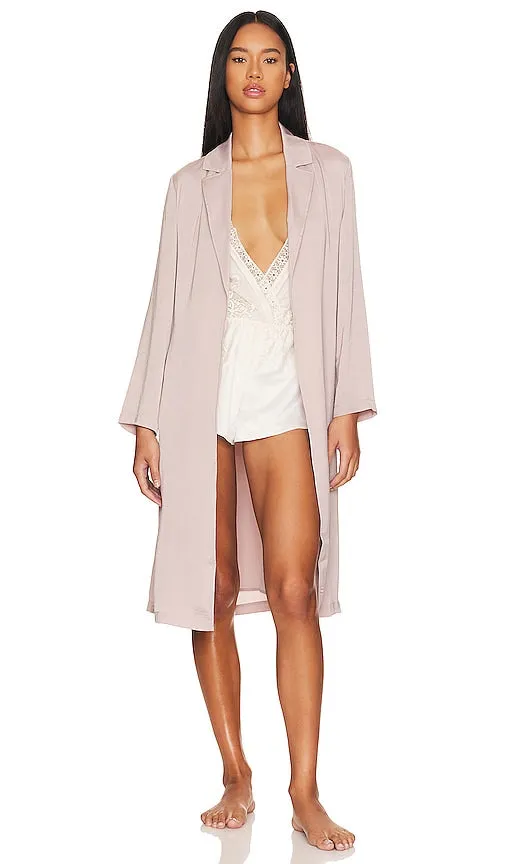 Barefoot Dreams Washed Satin Notch Collar Robe in Blush
