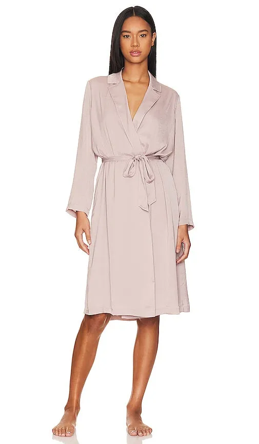 Barefoot Dreams Washed Satin Notch Collar Robe in Blush