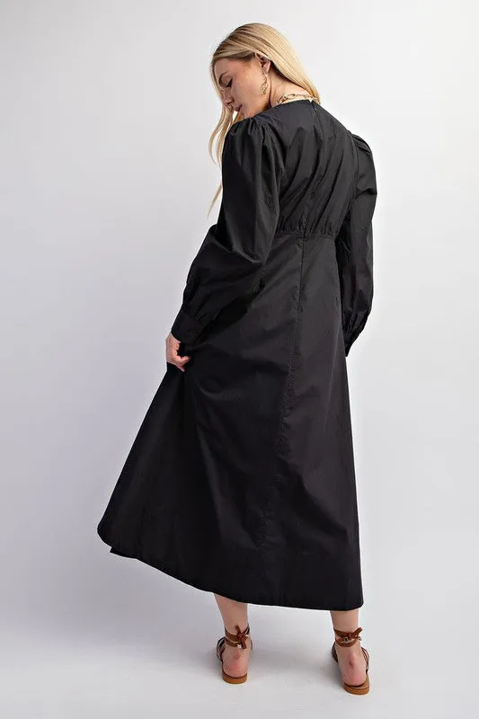 Black Empire Waist A-Line Midi Dress