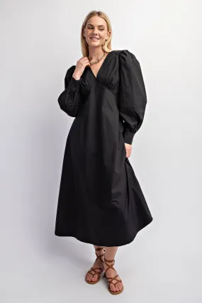Black Empire Waist A-Line Midi Dress