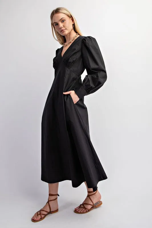 Black Empire Waist A-Line Midi Dress