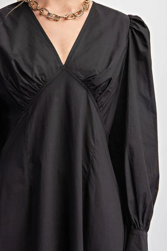 Black Empire Waist A-Line Midi Dress
