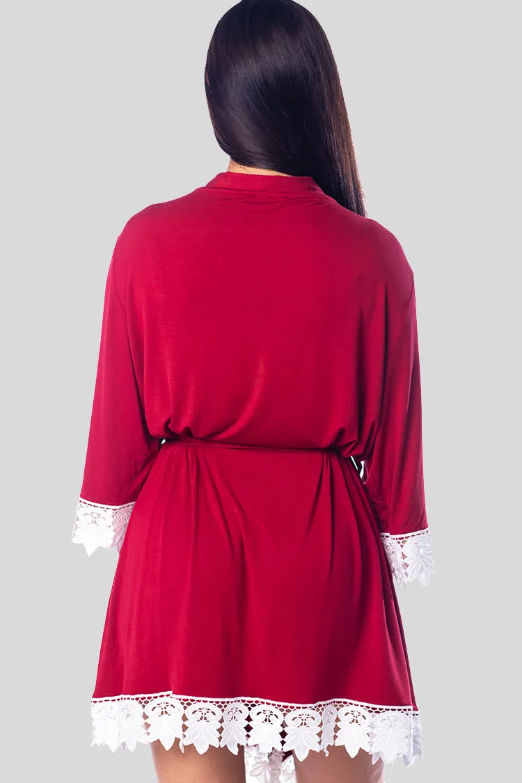 Burgundy Modal Lace Robe