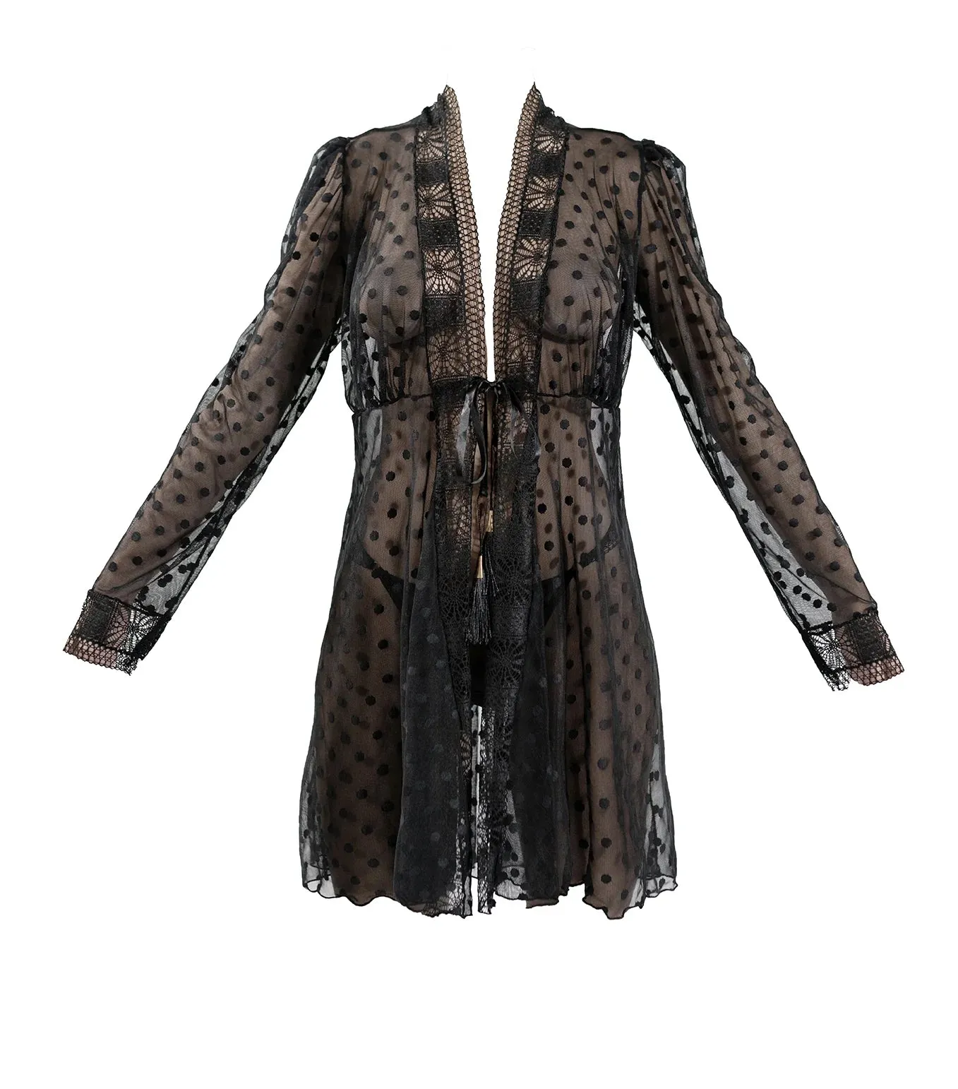 Butterfly Polka Dot Robe with Lace Trim