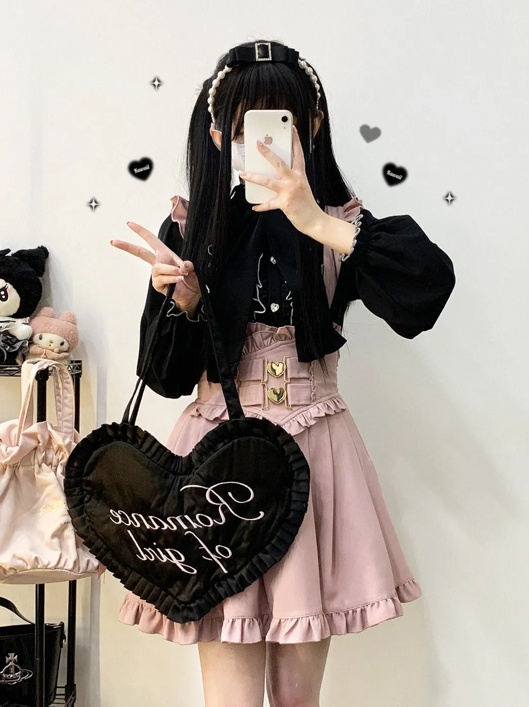 Color Sleep Frill Stand Volume Ribbon Shirt