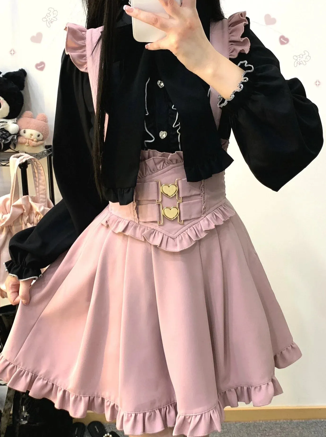 Color Sleep Frill Stand Volume Ribbon Shirt