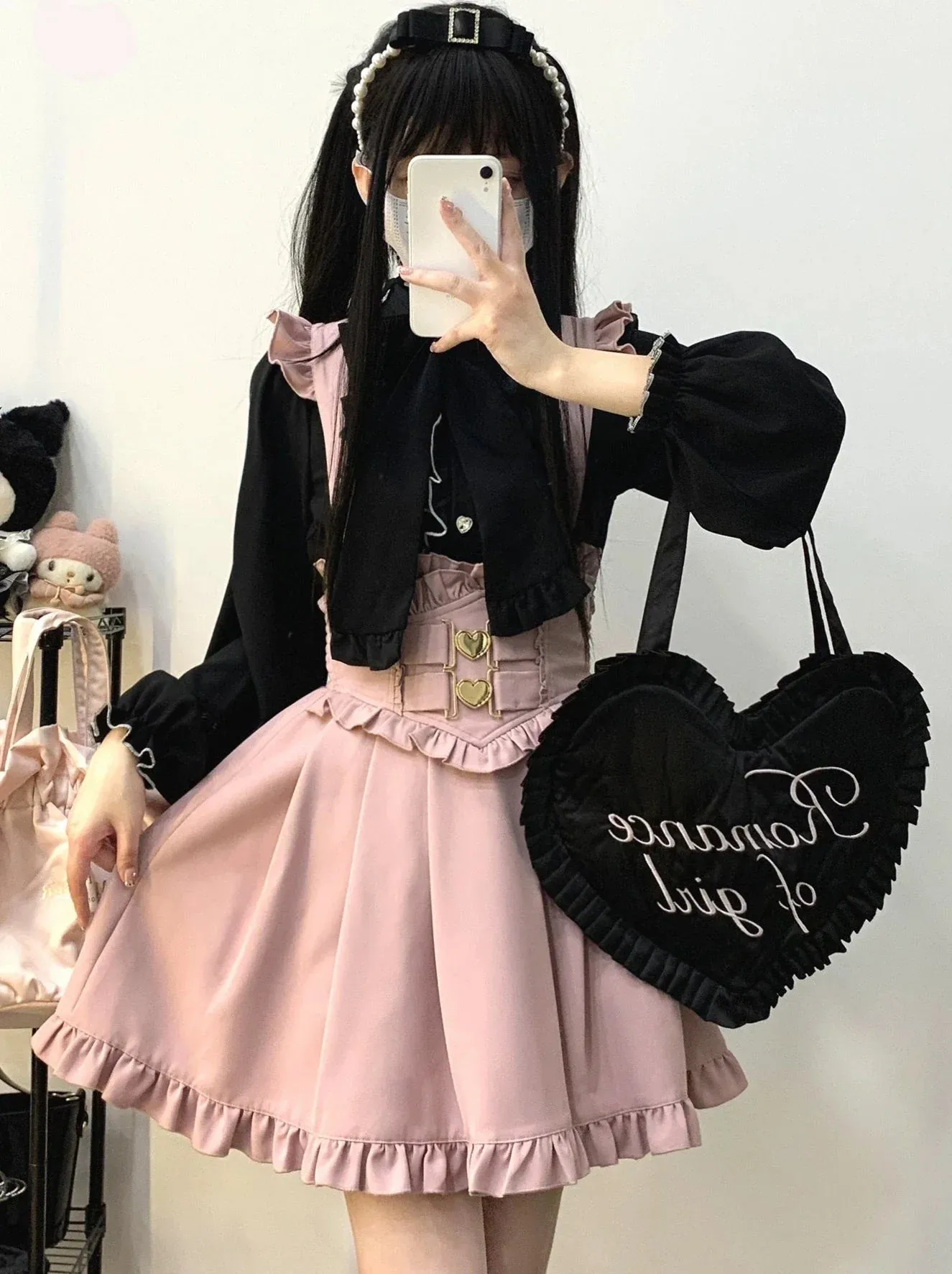 Color Sleep Frill Stand Volume Ribbon Shirt
