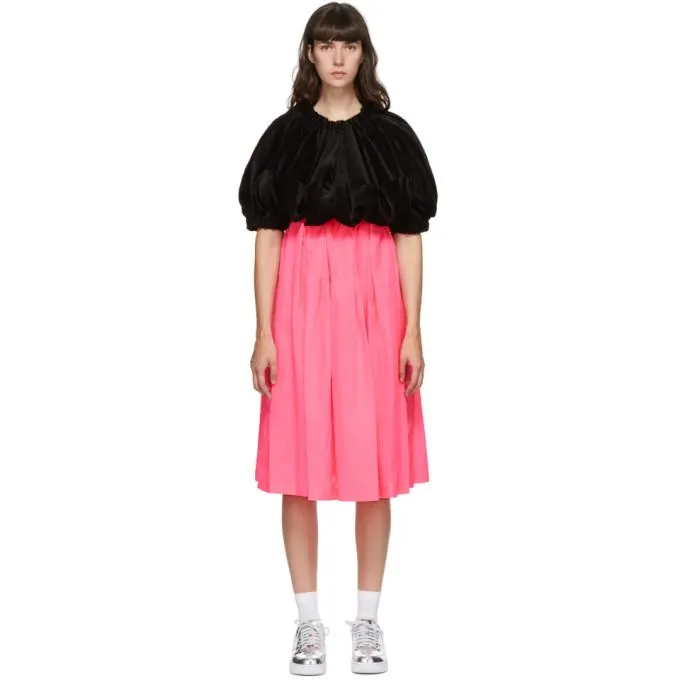 Comme des Garcons Black and Pink Velvet Midi Dress