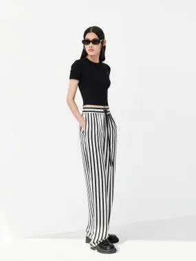 Drawstring Striped Straight Pants