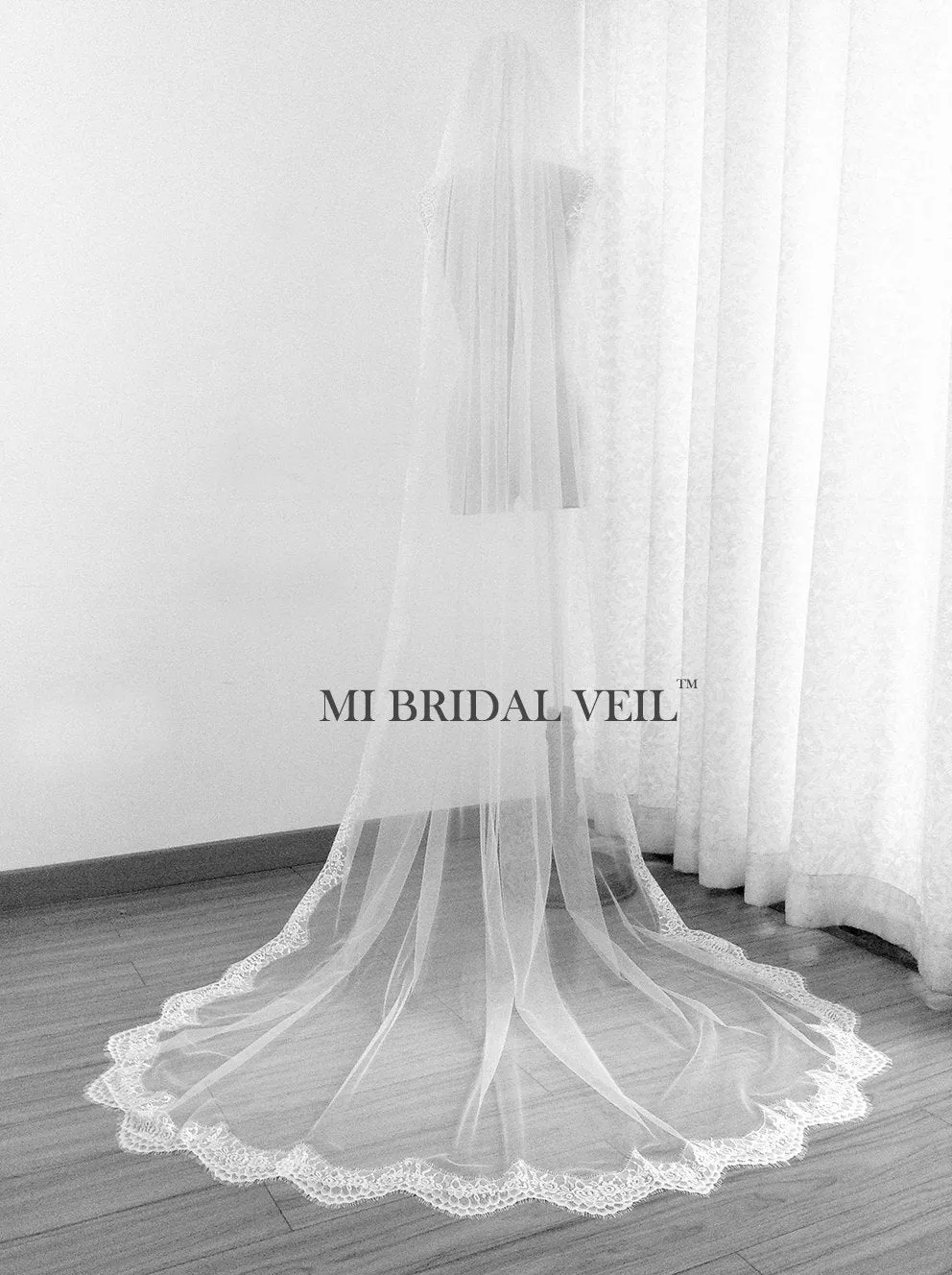 Eyelash Chantilly Cathedral Lace Wedding Veil, Mi Bridal
