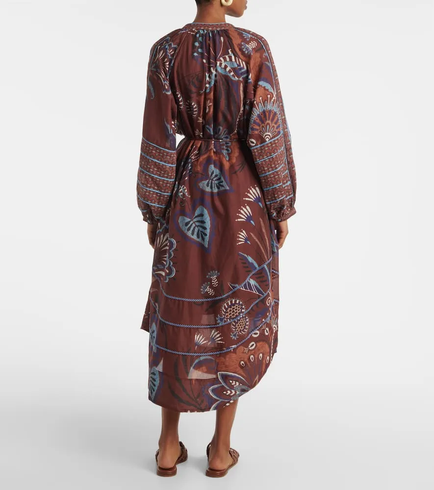 Farm Rio Delicate Garden Brown printed maxi dress