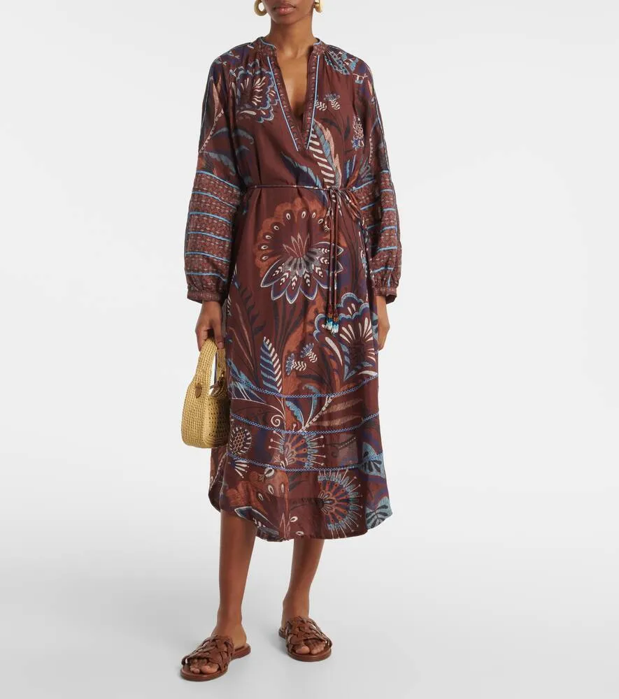 Farm Rio Delicate Garden Brown printed maxi dress