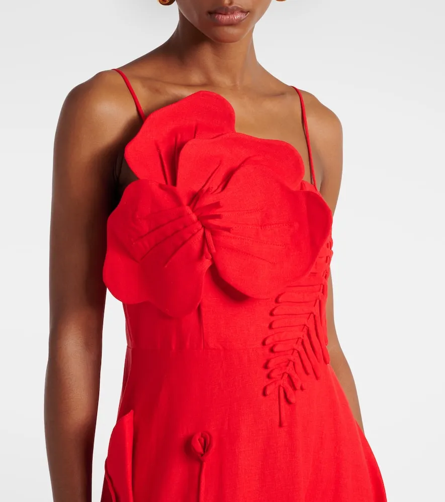 Farm Rio Floral appliqu√É¬© linen-blend midi dress