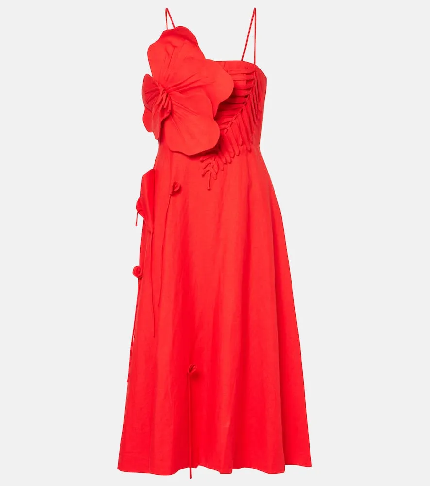 Farm Rio Floral appliqu√É¬© linen-blend midi dress