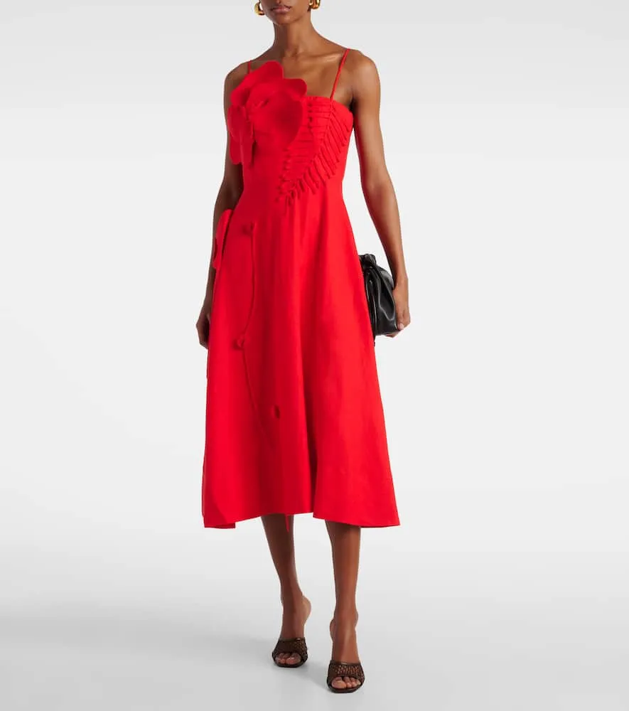Farm Rio Floral appliqu√É¬© linen-blend midi dress
