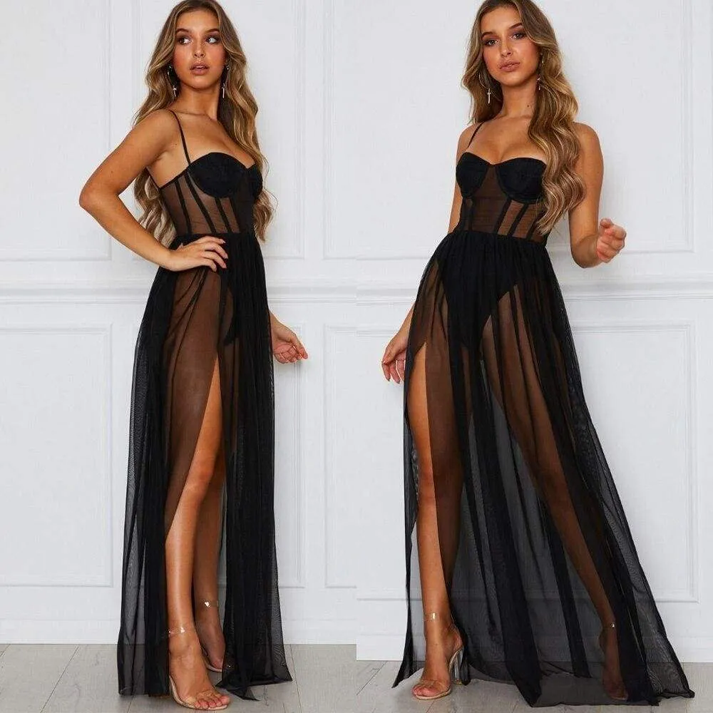 FashionSierra - Summer Women Mesh Cover Ups Sundress Perspective Sleeveless Backless Casual Long Bathing Suit Beach Clothes