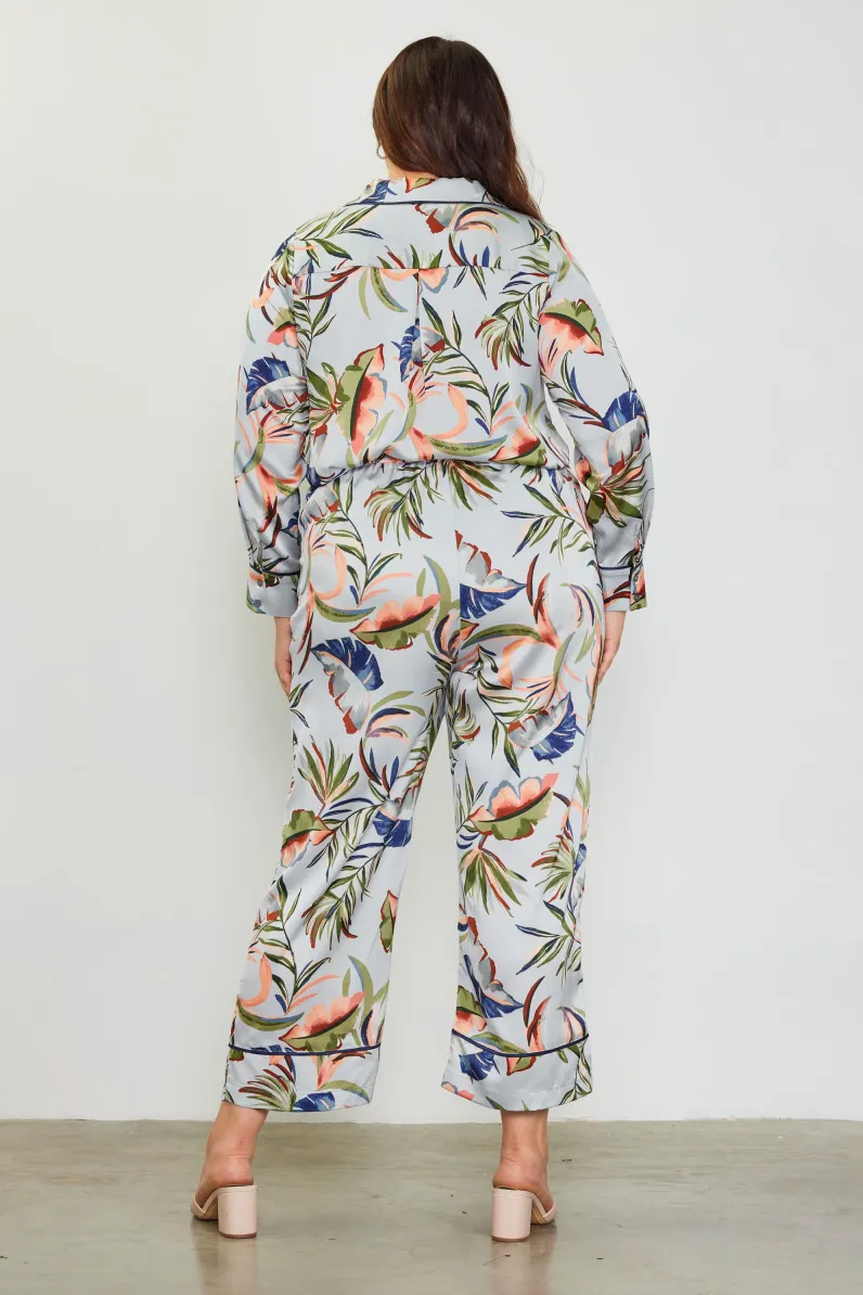 Floral Print Elastic Waist Pants