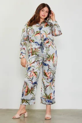 Floral Print Elastic Waist Pants