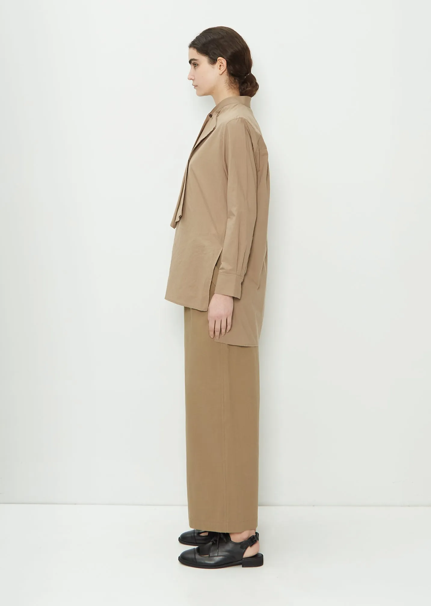 Frill Collar Cotton Shirt — Beige