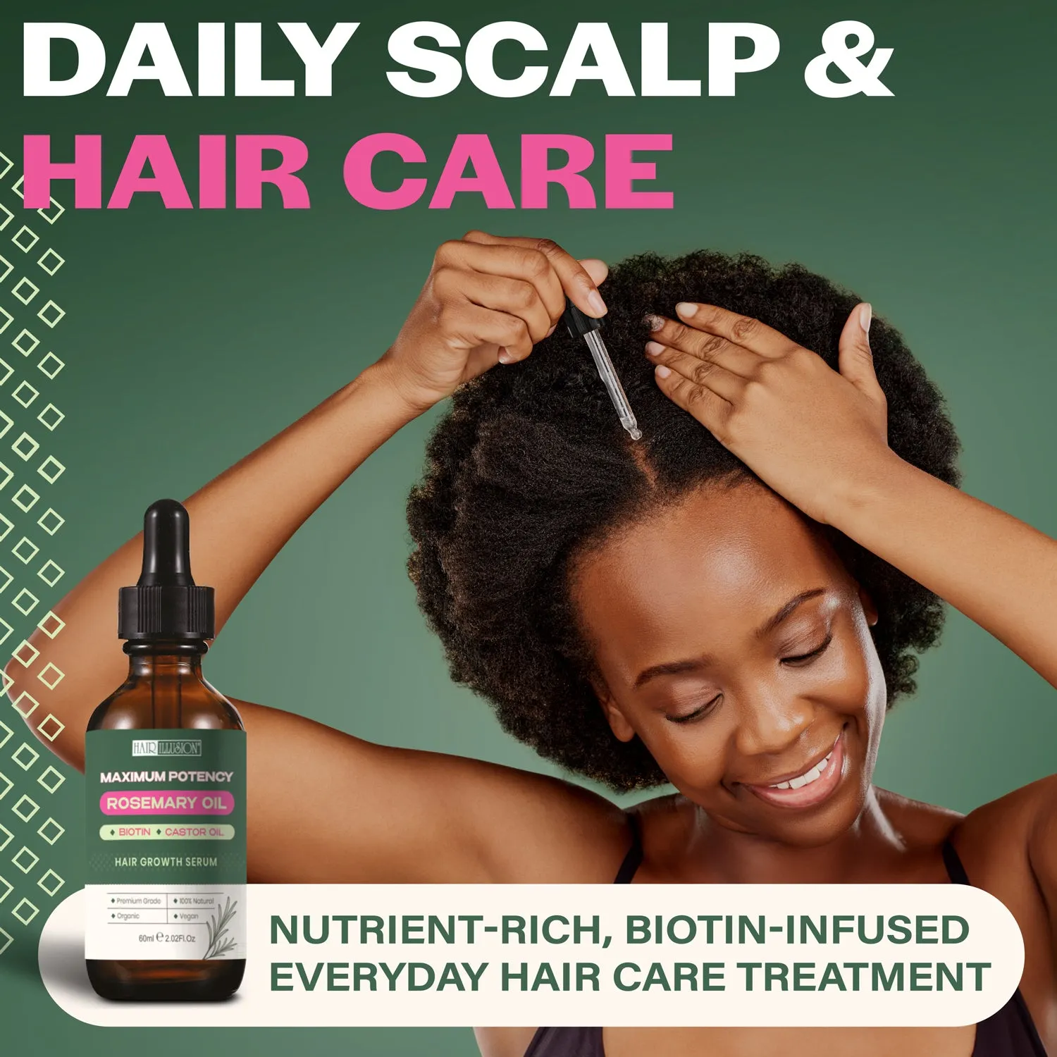 Hair Illusion Hair Growth Serum with maximum potency Rosemary Oil, Biotin & Castor Oil
