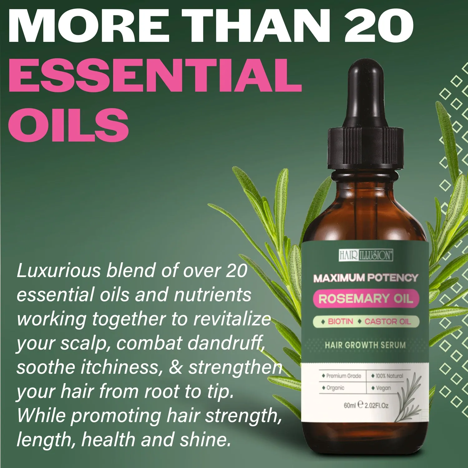 Hair Illusion Hair Growth Serum with maximum potency Rosemary Oil, Biotin & Castor Oil