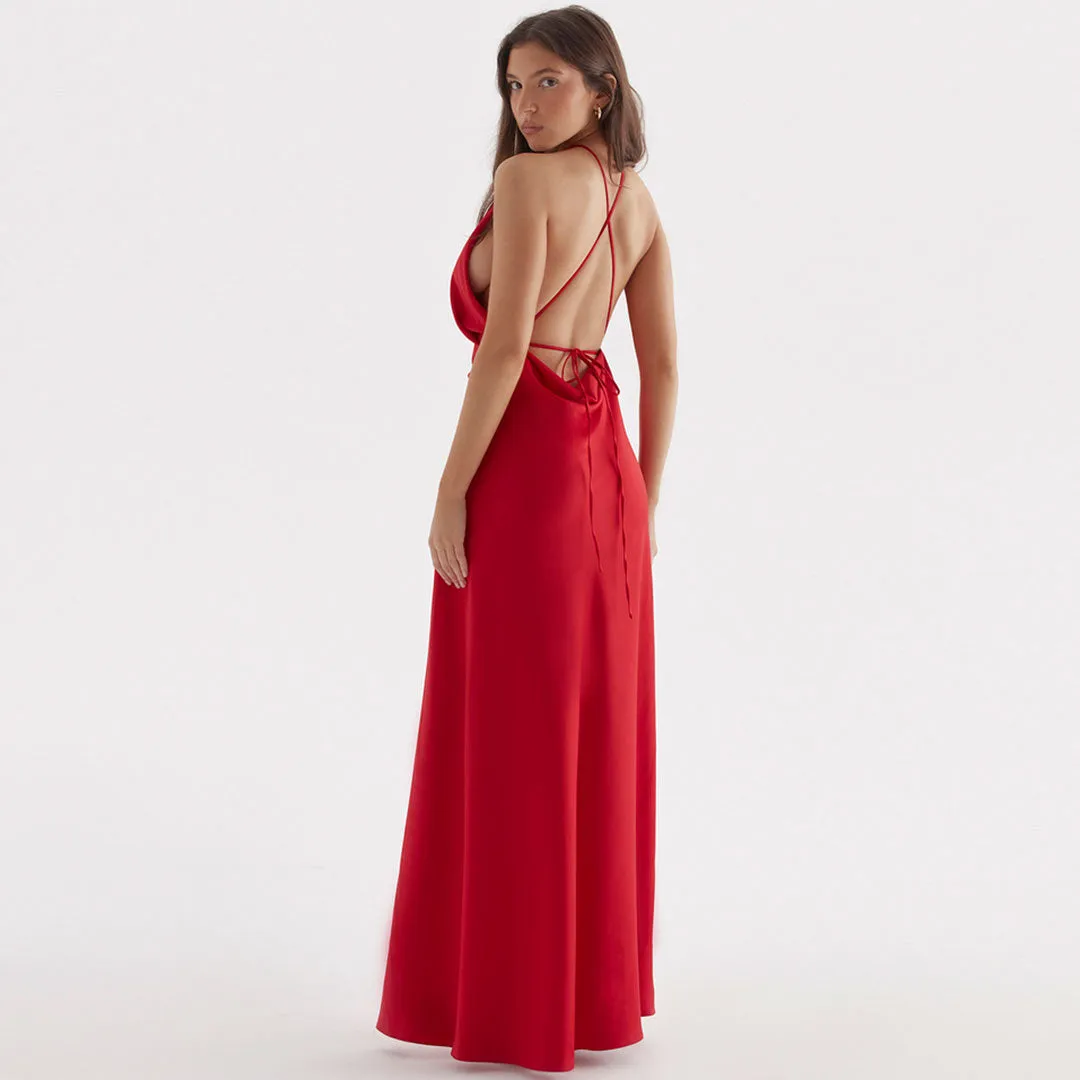 High Split Sleeveless Evening Maxi Dress - Red