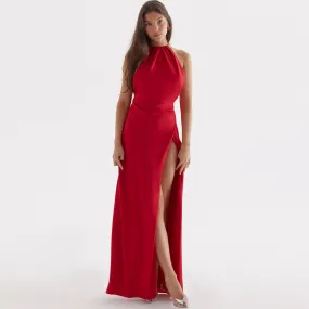 High Split Sleeveless Evening Maxi Dress - Red