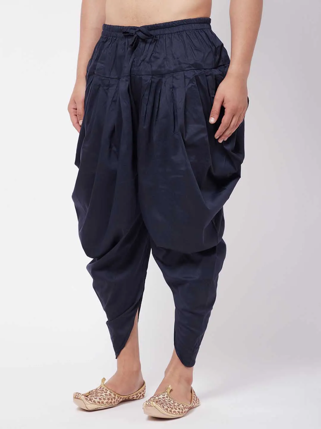 Jashvi Men's Navy Blue Cotton Blend Cowl Dhoti