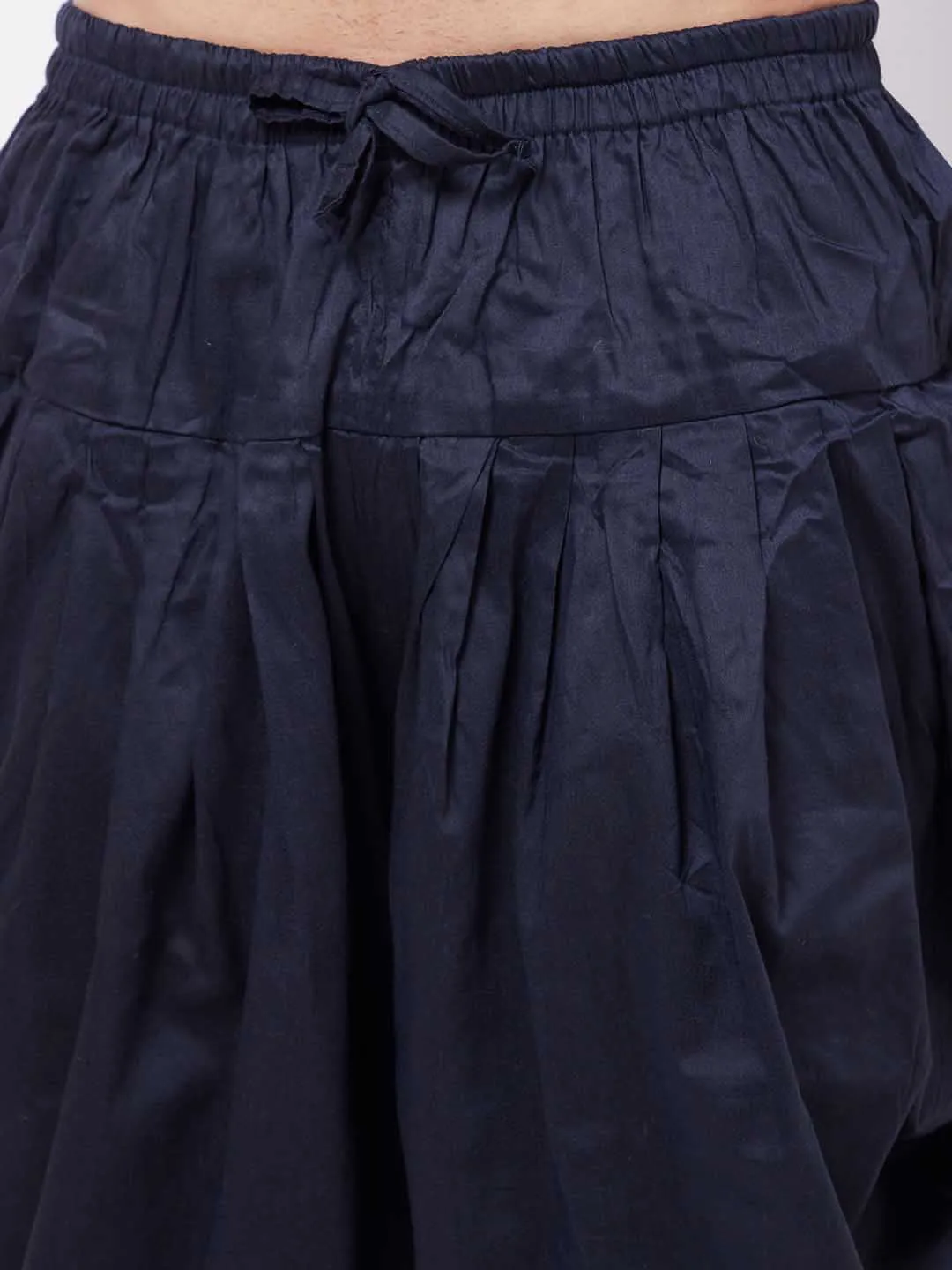 Jashvi Men's Navy Blue Cotton Blend Cowl Dhoti
