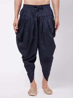 Jashvi Men's Navy Blue Cotton Blend Cowl Dhoti