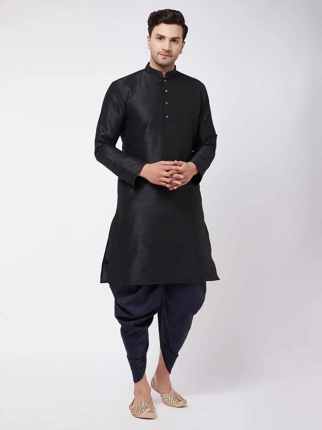 Jashvi Men's Navy Blue Cotton Blend Cowl Dhoti