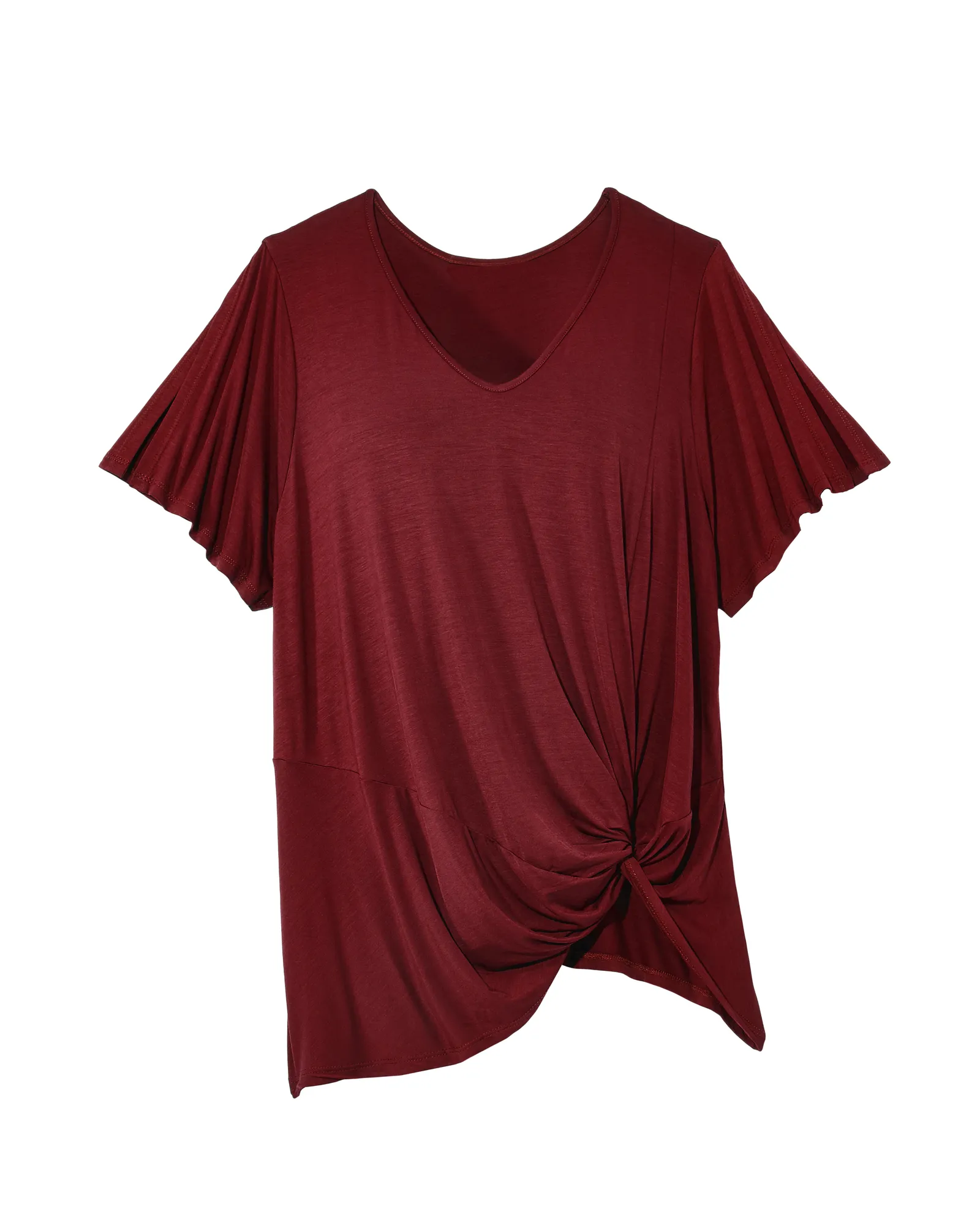 Jasmine Knotted VNeck Tee | Burgundy