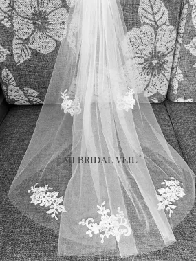 Lace Wedding Veil, Rose Lace Applique Lace Veil, Mi Bridal