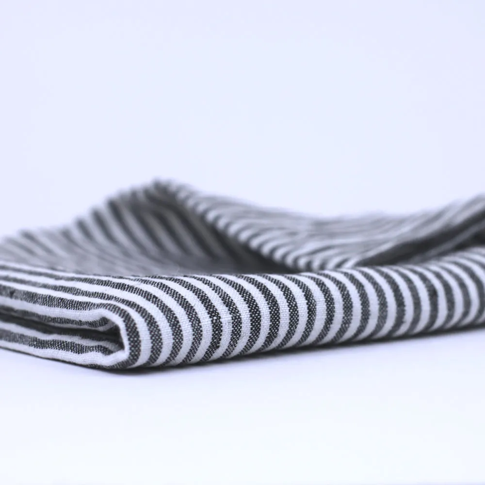 Linen Hand Towel - Stonewashed - Black White Thin Stripes - Thin Linen