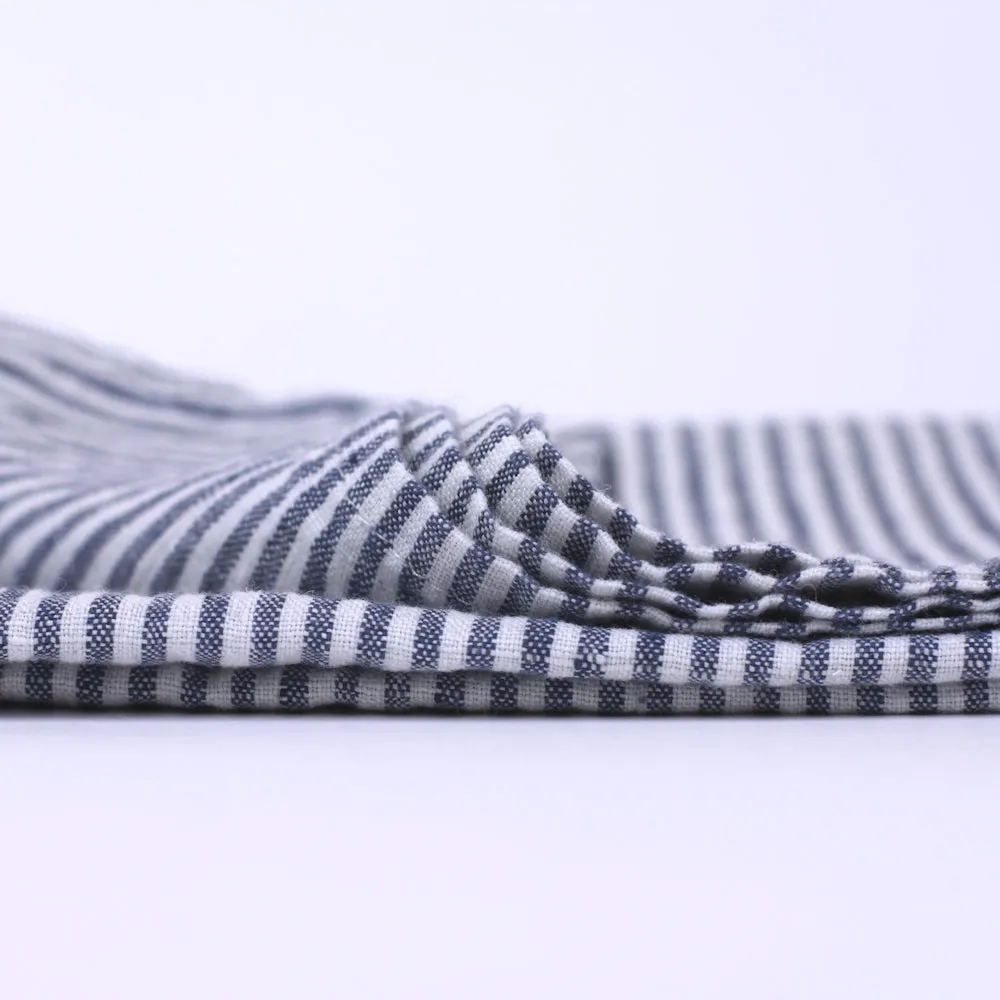 Linen Hand Towel - Stonewashed - Blue White Thin Stripes - Thin Linen