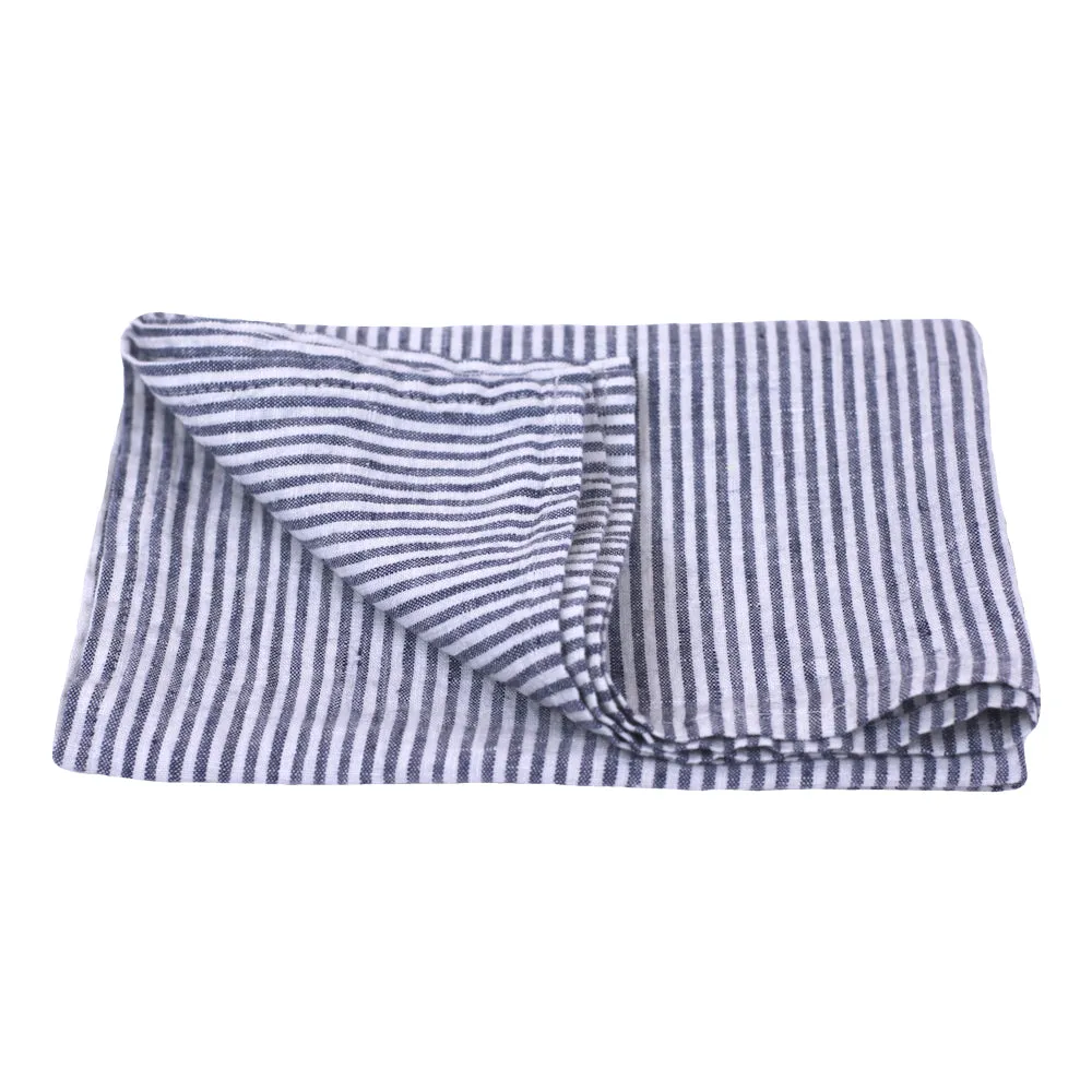 Linen Hand Towel - Stonewashed - Blue White Thin Stripes - Thin Linen