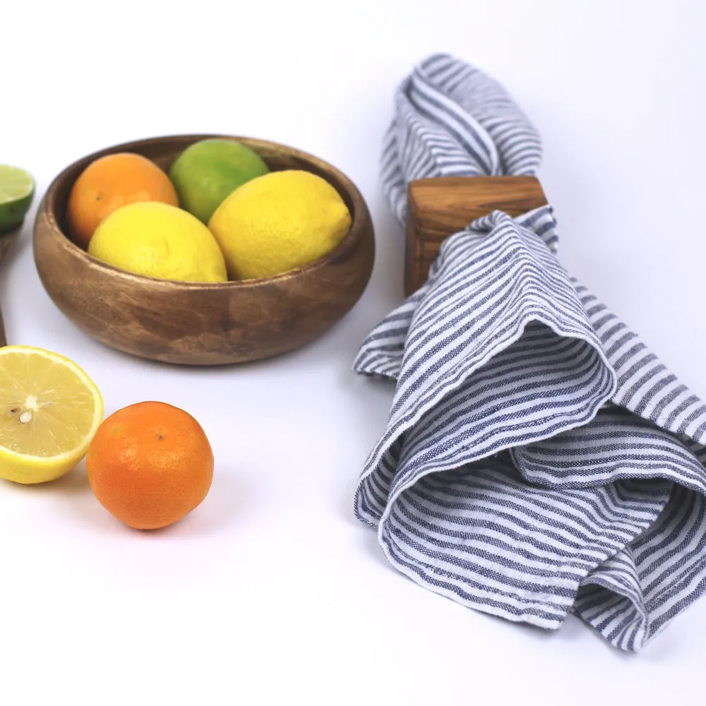 Linen Hand Towel - Stonewashed - Blue White Thin Stripes - Thin Linen