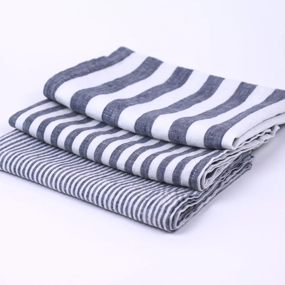 Linen Hand Towel - Stonewashed - Blue White Thin Stripes - Thin Linen