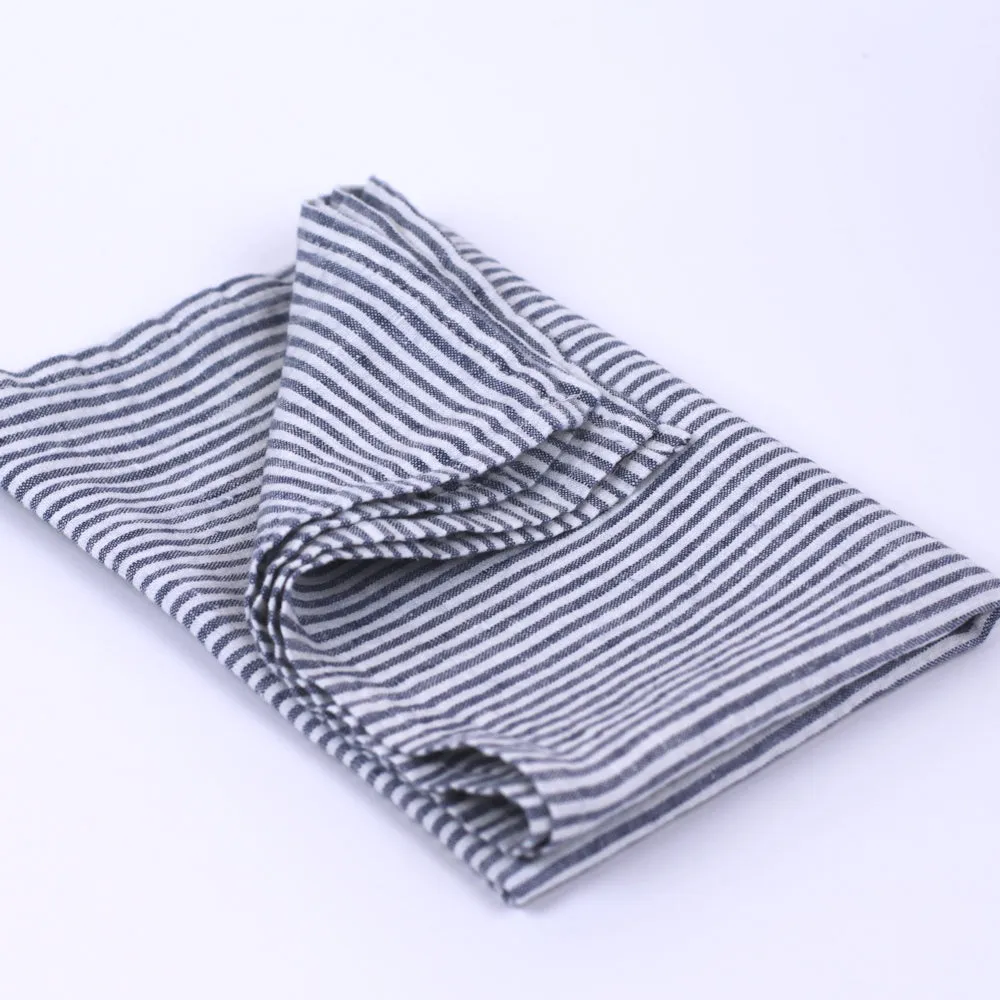 Linen Hand Towel - Stonewashed - Blue White Thin Stripes - Thin Linen