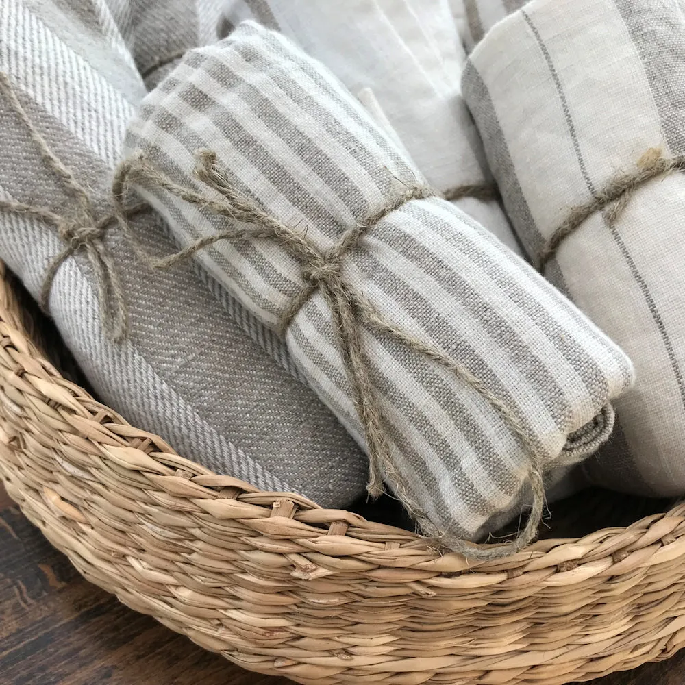 Linen Hand Towel - Stonewashed - Natural White Thin Stripes - Thin Linen