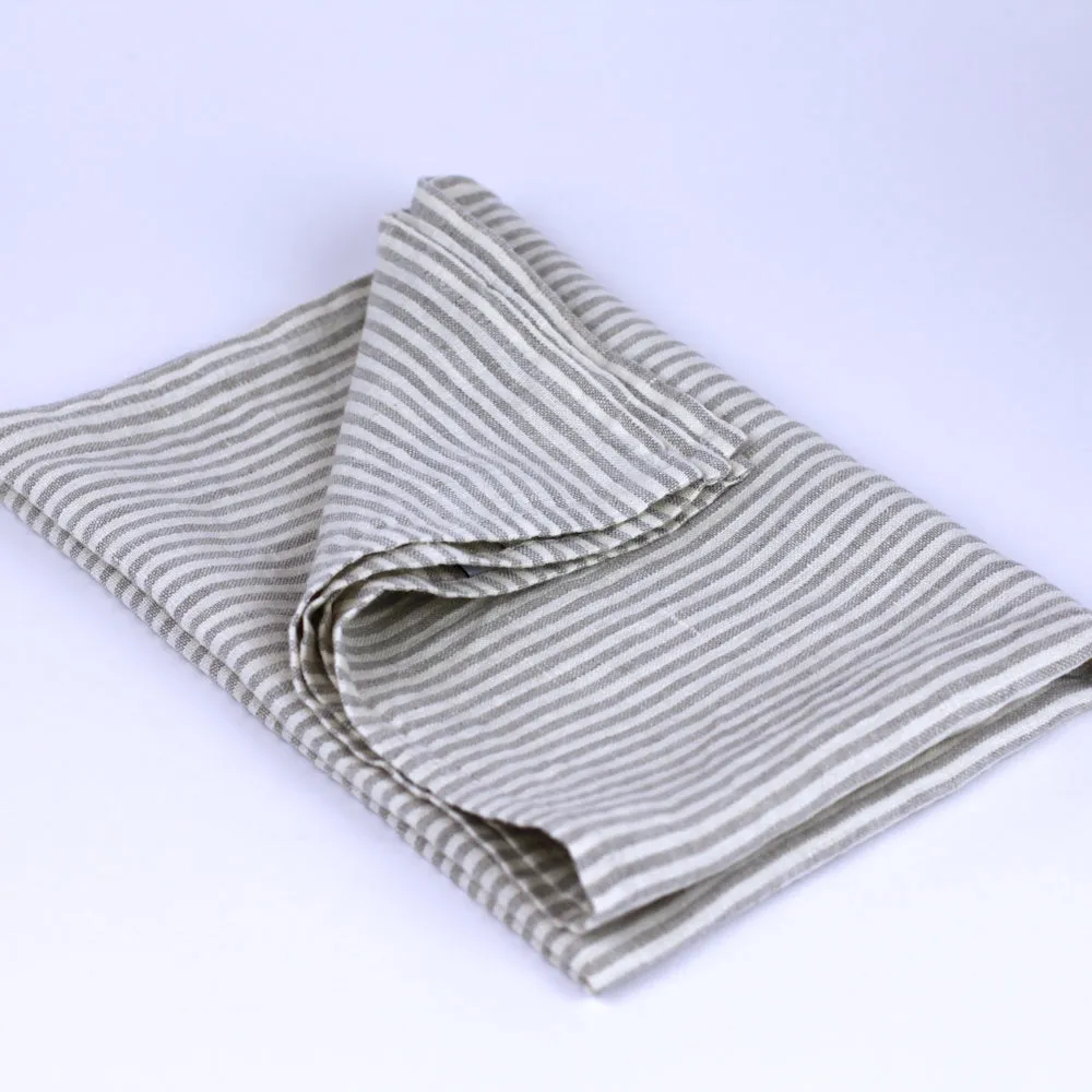 Linen Hand Towel - Stonewashed - Natural White Thin Stripes - Thin Linen