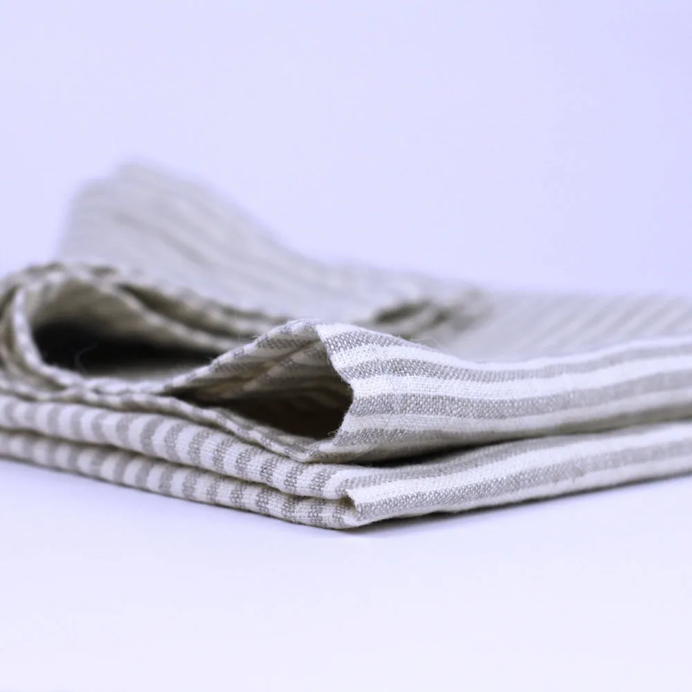 Linen Hand Towel - Stonewashed - Natural White Thin Stripes - Thin Linen