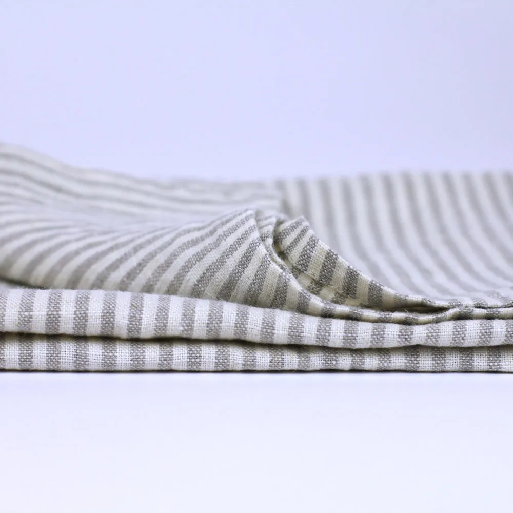 Linen Hand Towel - Stonewashed - Natural White Thin Stripes - Thin Linen
