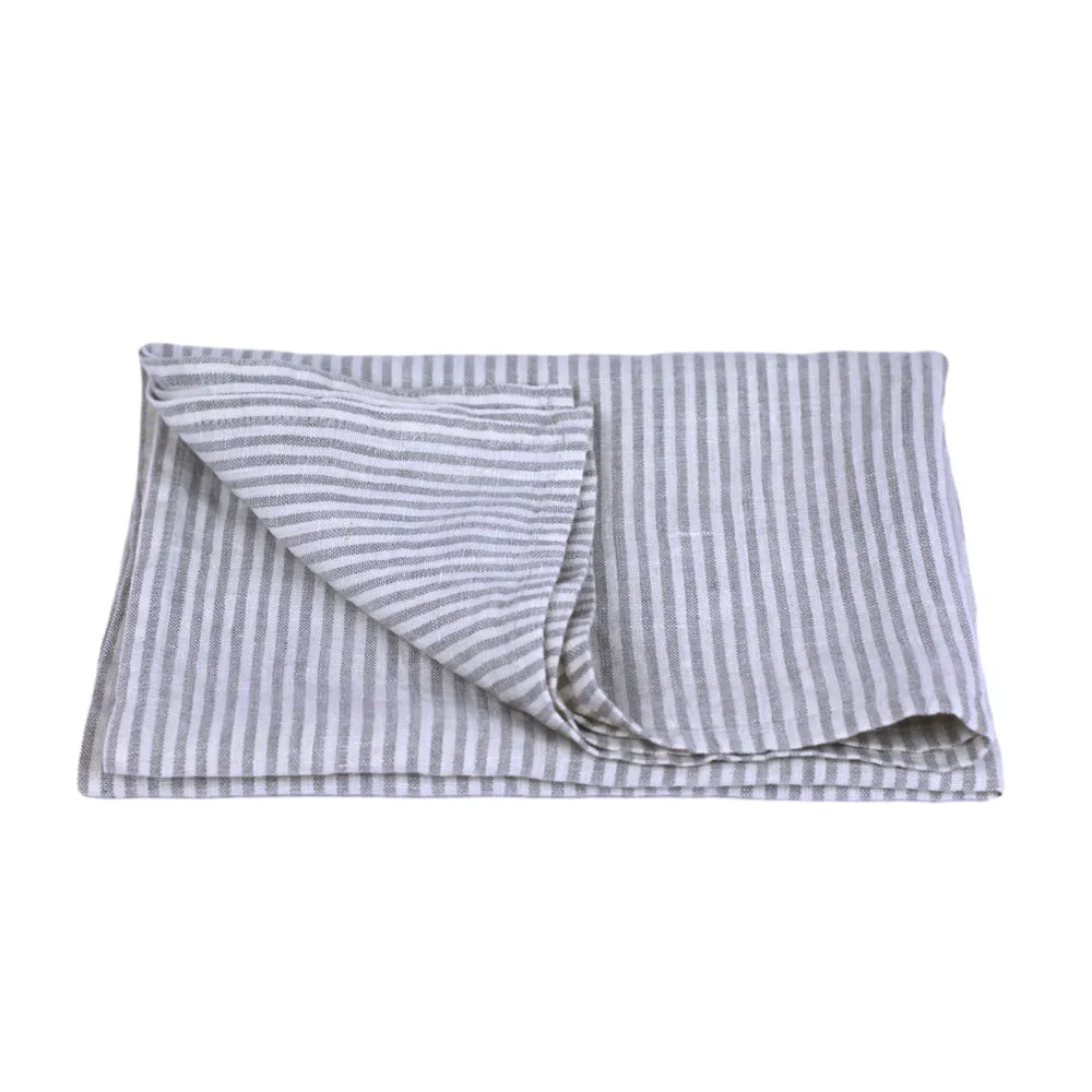 Linen Hand Towel - Stonewashed - Natural White Thin Stripes - Thin Linen