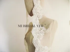 Mantilla Lace Veil, Elegant Rose Lace Veil Fingertip, Mi Bridal