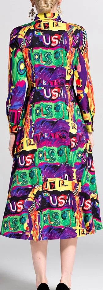 Multi Colored Neon Sign Midi Dress